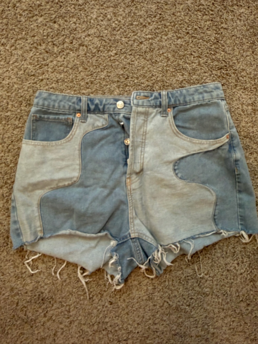 wild fable Two-Tone Blue Patchwork Denim Shorts